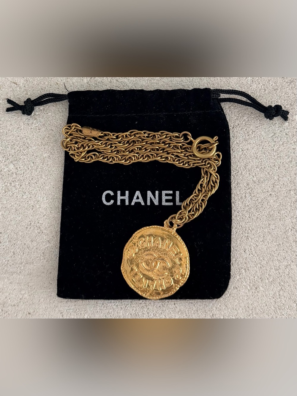 CHANEL Vintage CC Coin Medallion Gold Necklace 16” + COA - Picture 10 of 11